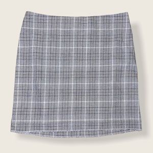 White, Grey, Black Plaid Fitted Mini Skirt